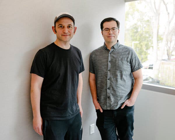 Character.ai founders Noam Shazeer, left, and Daniel De Freitas at their offices in Palo Alto, Calif.