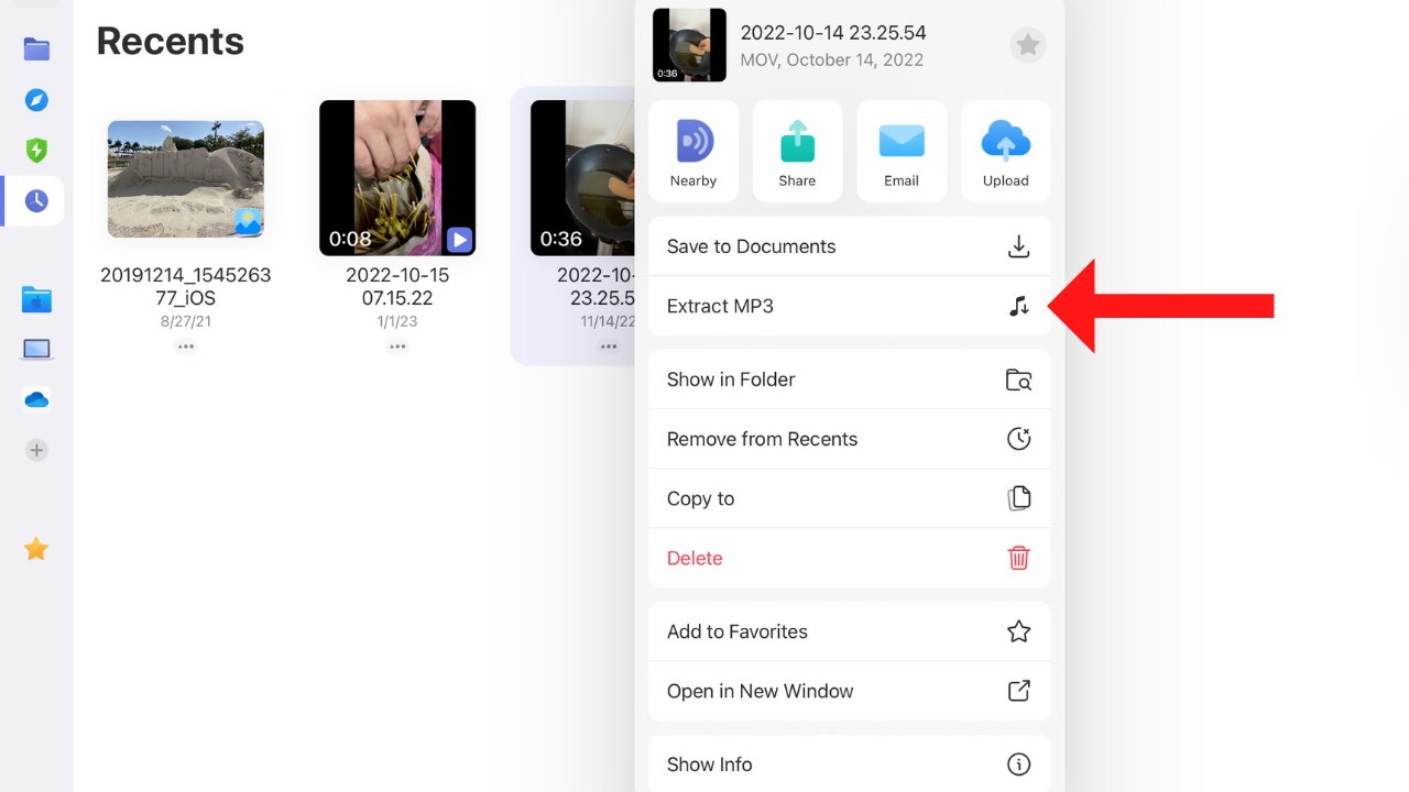 Extracting MP3 from a video in the Documents app