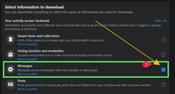 Select Messages from the information to download