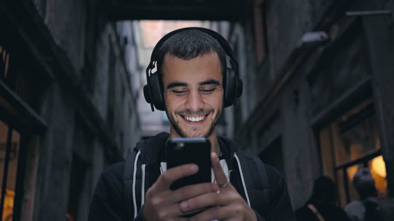 Man enjoying music on headphones