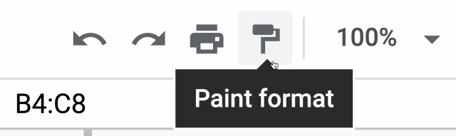 paint roller icon in the google sheets toolbar to use format painter in google sheets