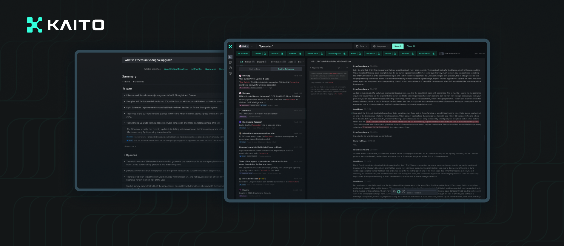 An image of the Kaito AI search engine platform where crypto users can look for aggregated information