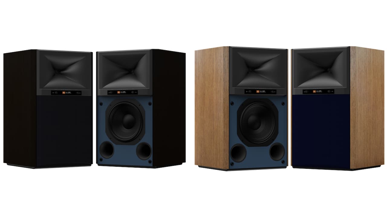 JBL 4329P Studio Monitor Powered Loudspeakers in black and walnut