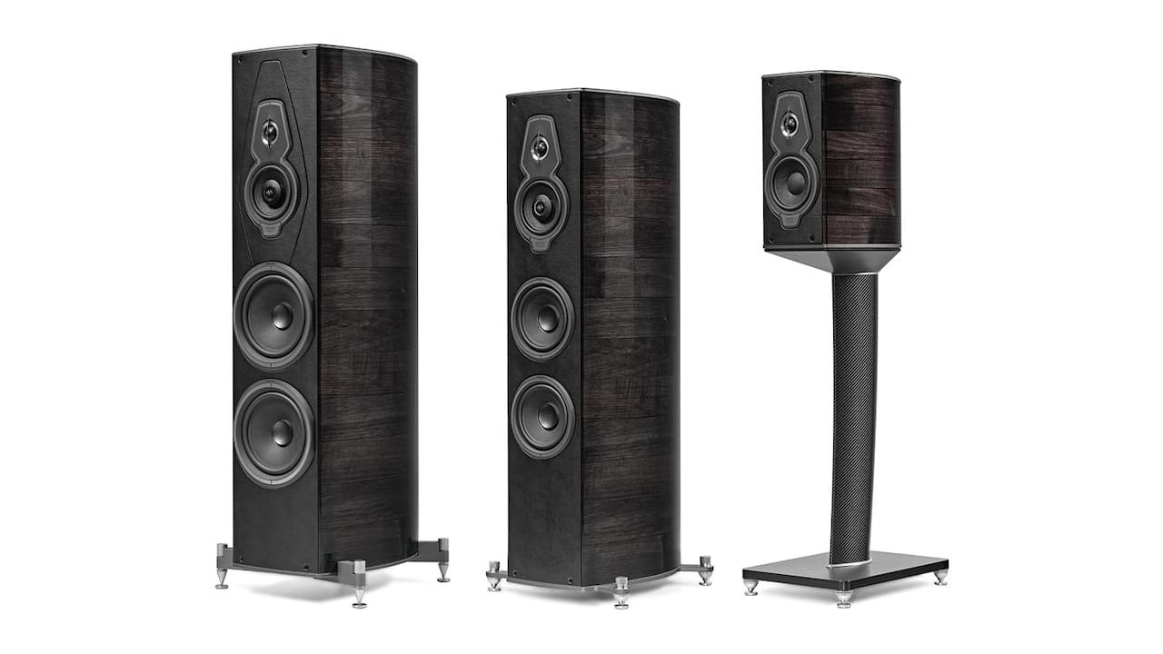 Sonus faber Homage Loudspeaker Collection (Left to right: Amati, Serafino, and Guarneri)