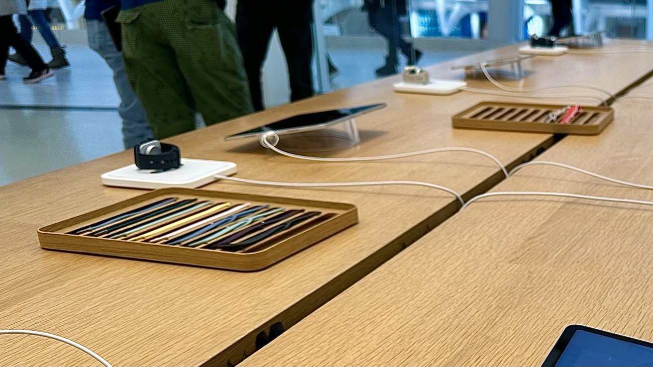 Apple Watch watch-bands and iPads being displayed