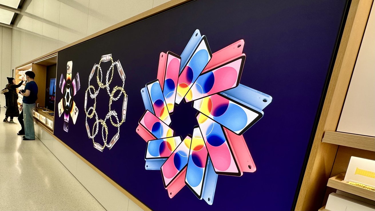 Apple iPad 10th generation, iPhone, and Apple Watch advertisement display