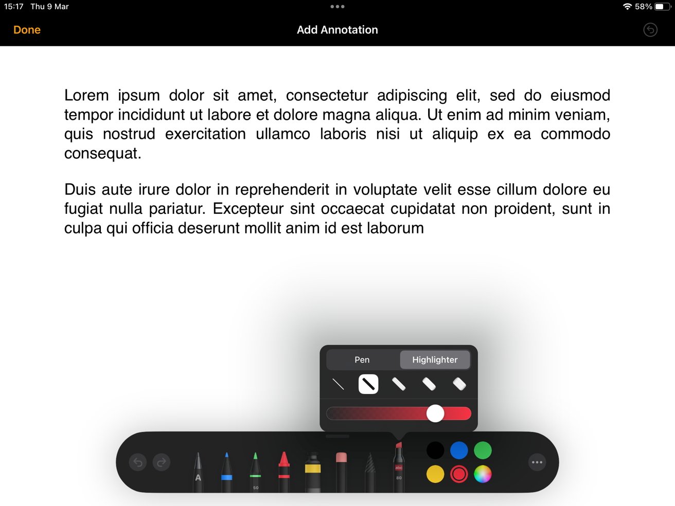 Selecting and adjusting the annotation tool.