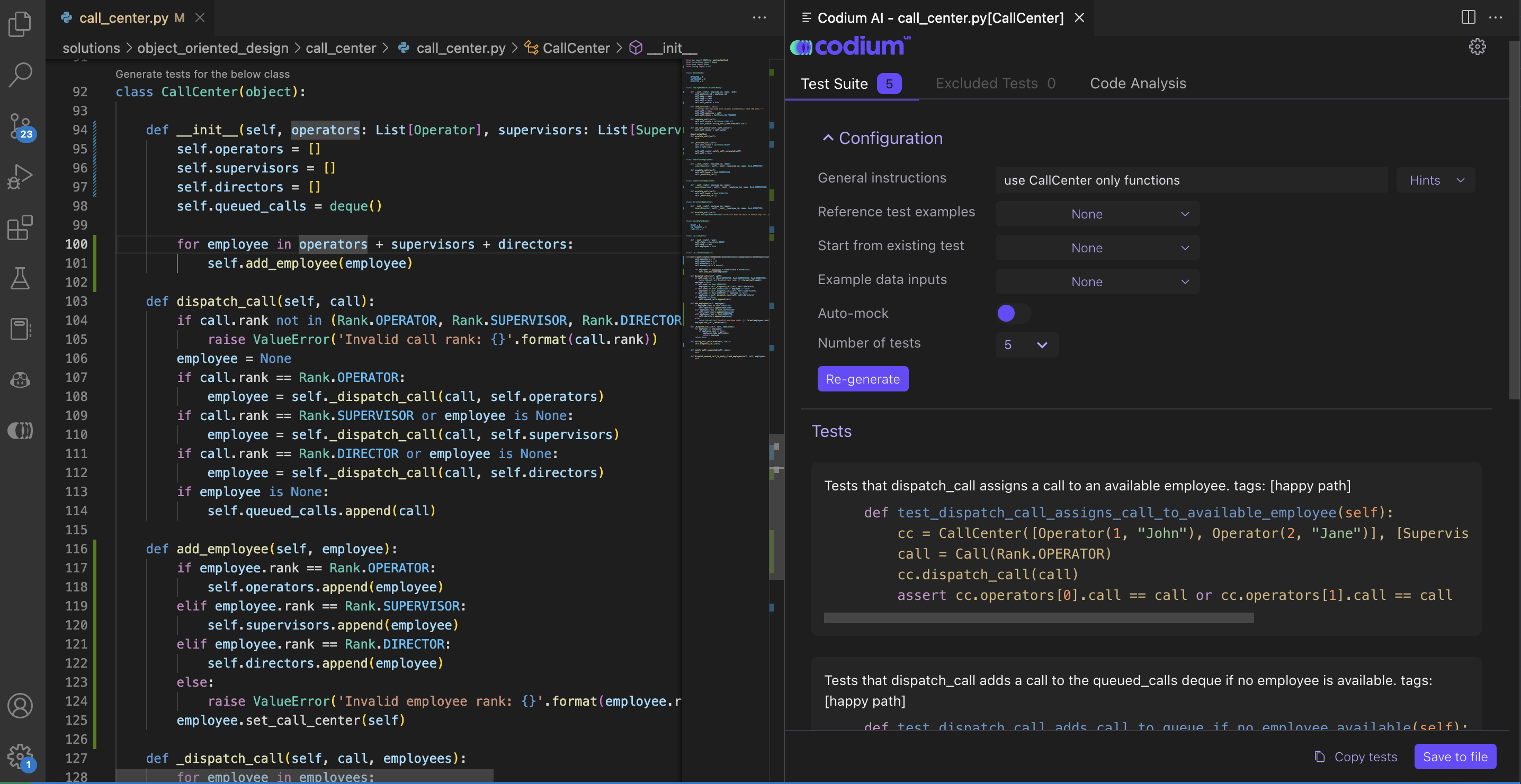 The CodiumAI test suite, generated automatically based on the code.