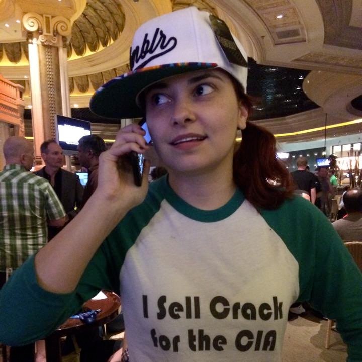 A picture of Aloria wearing a funny t-shirt.