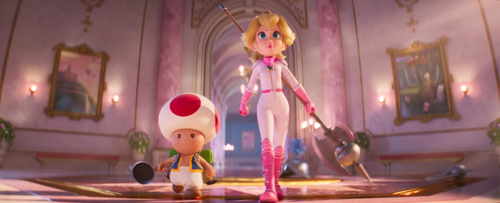 Toad and Princess Peach in The Super Mario Bros. Movie