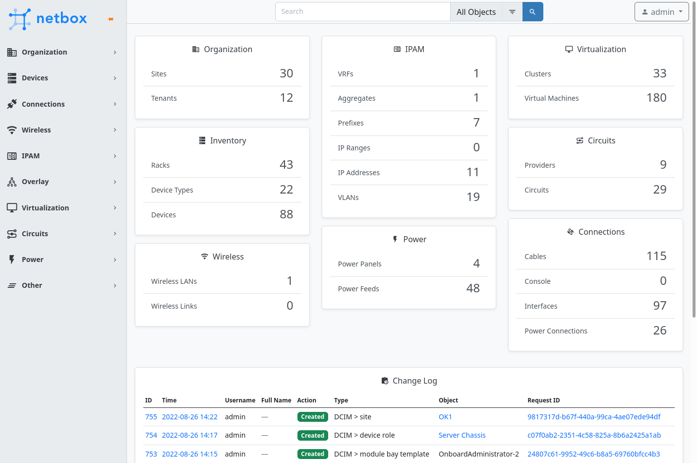 NetBox dashboard