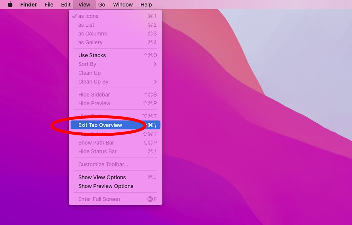 Exit Tab Overview menu item.