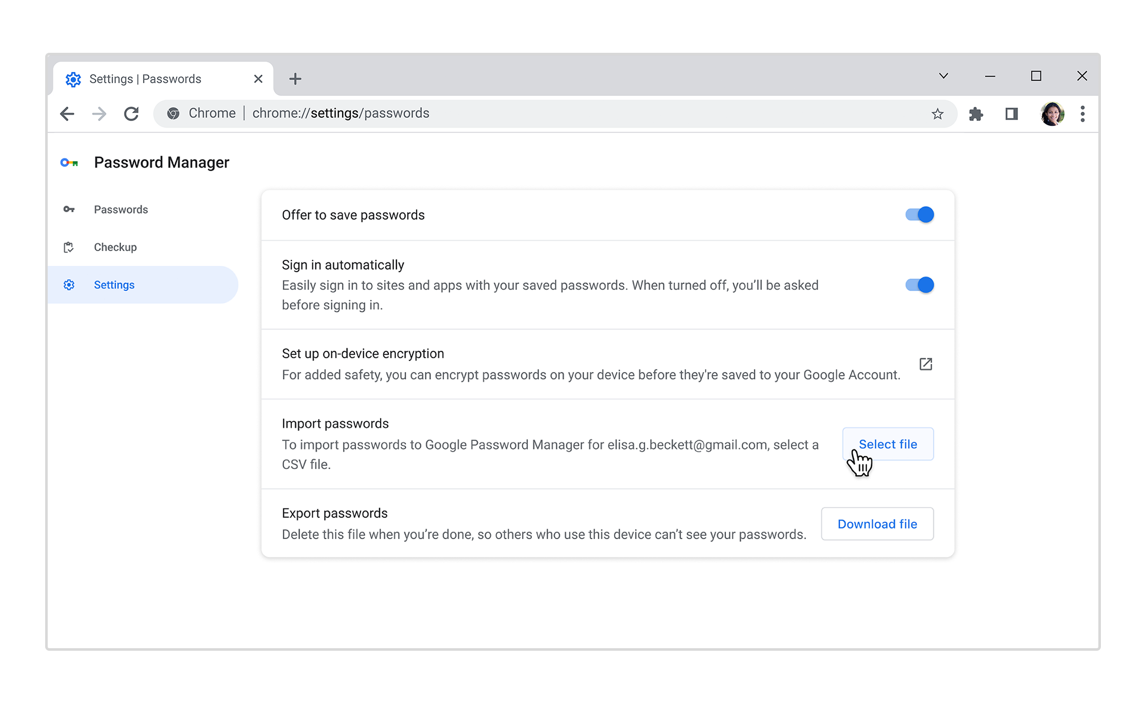 Google Chrome password import