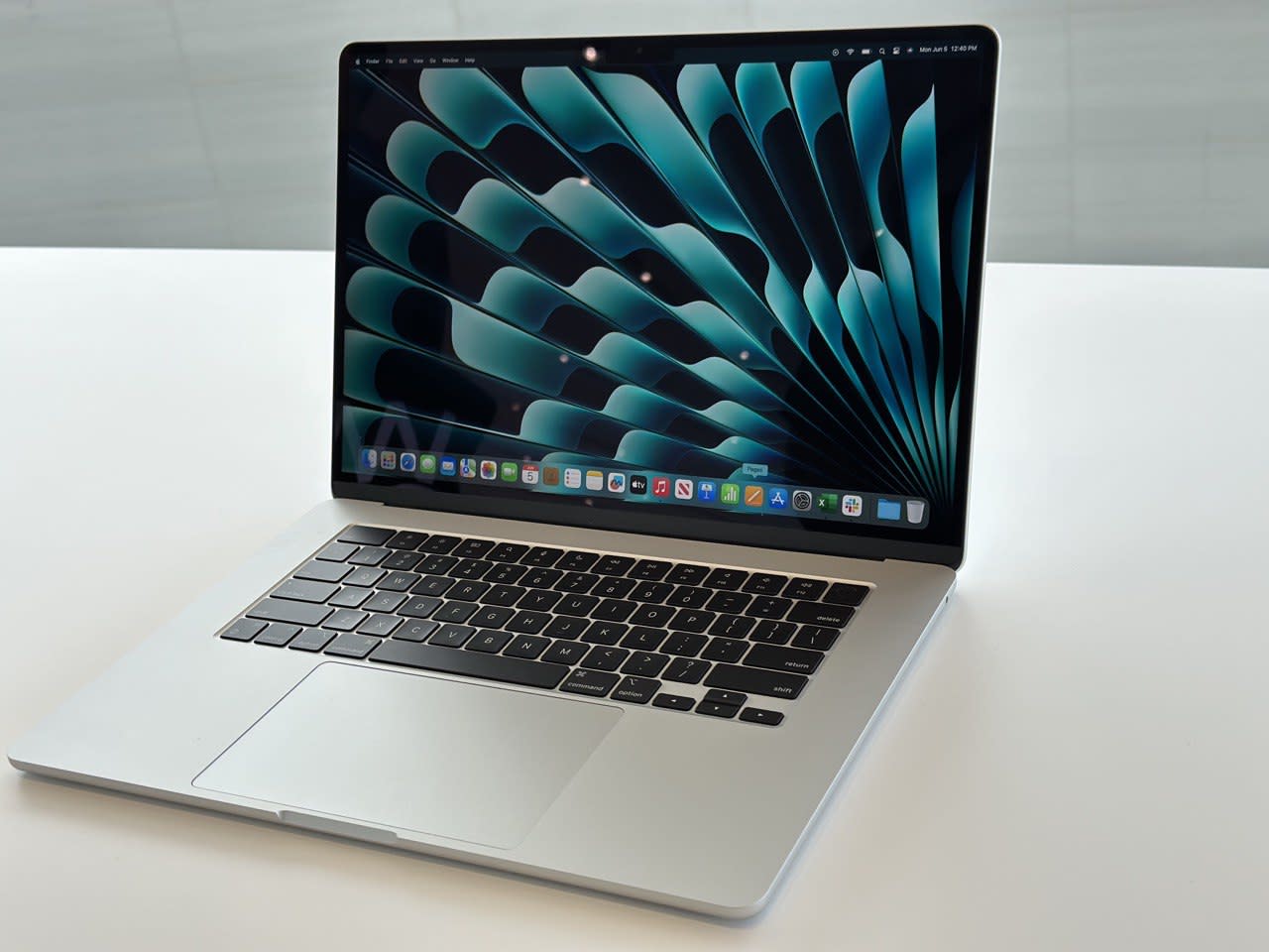 The new 15-inch MacBook Air on a plain white table.