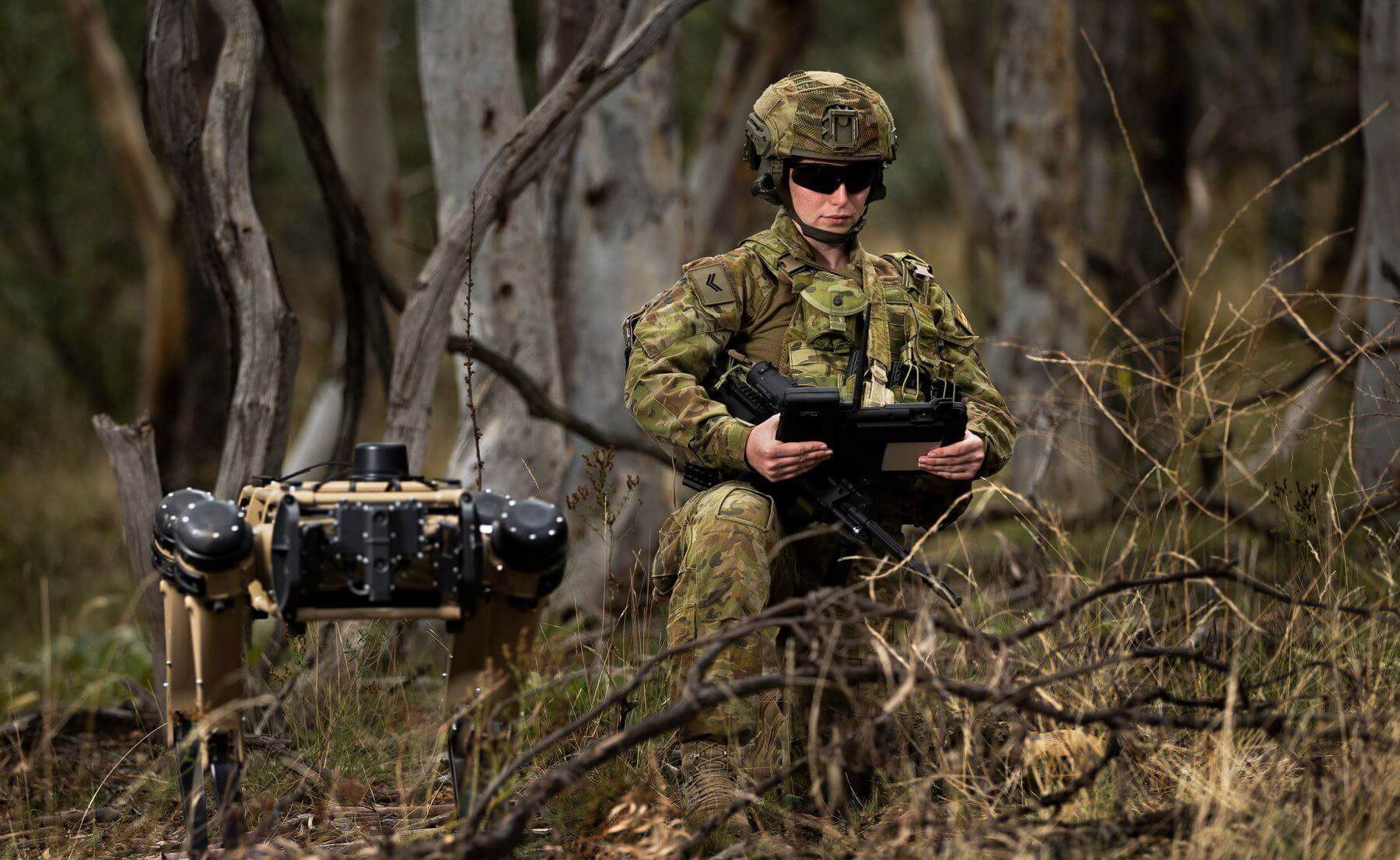 Ghost Robotics unit controlled by soldier