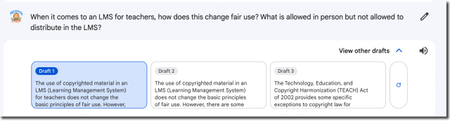 Screenshot of Google Bard 3 other drafts. There are 3 bubbles to choose from. 