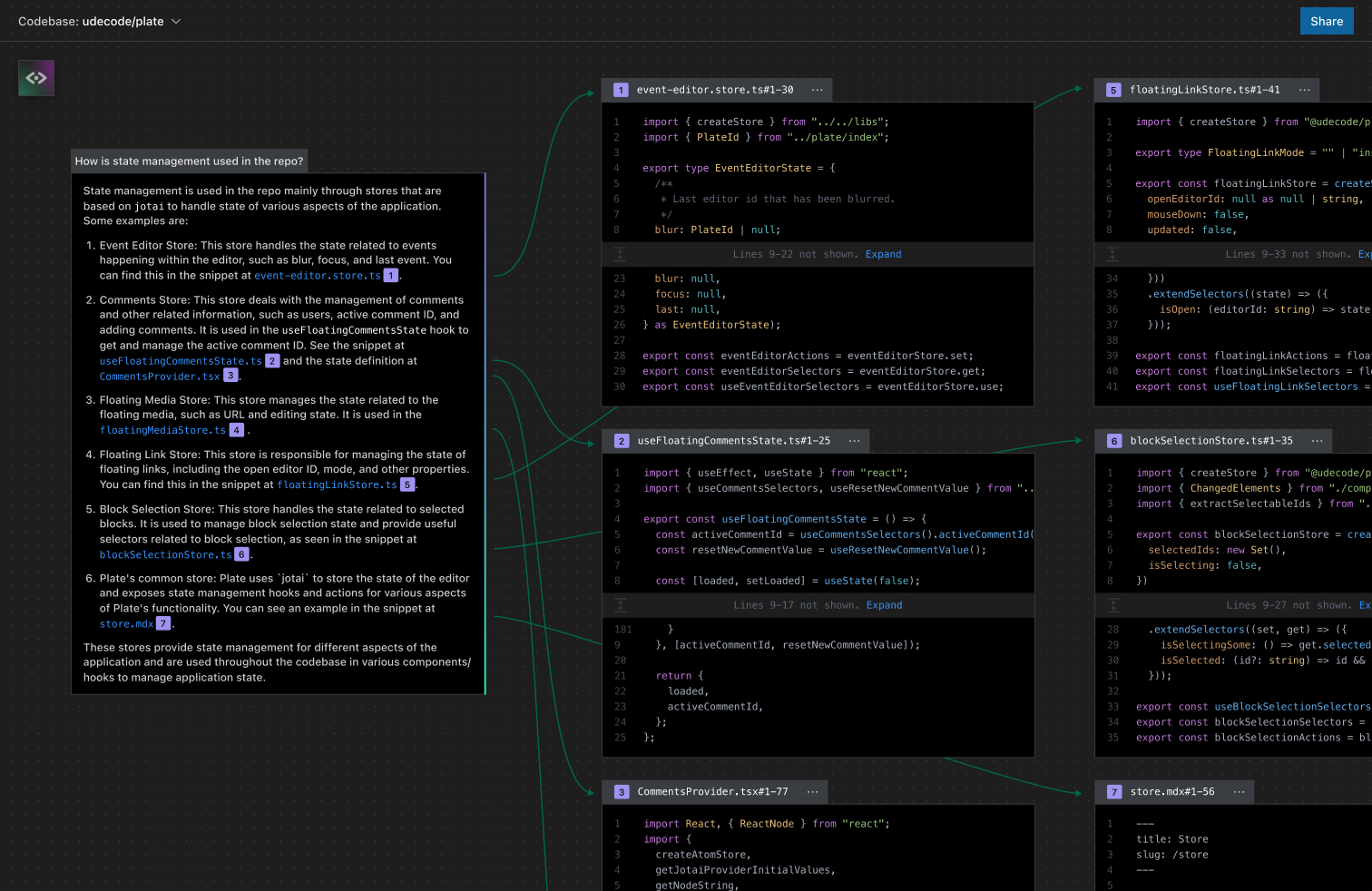 CodeSee AI with generative AI question box on the left and code map on the right.