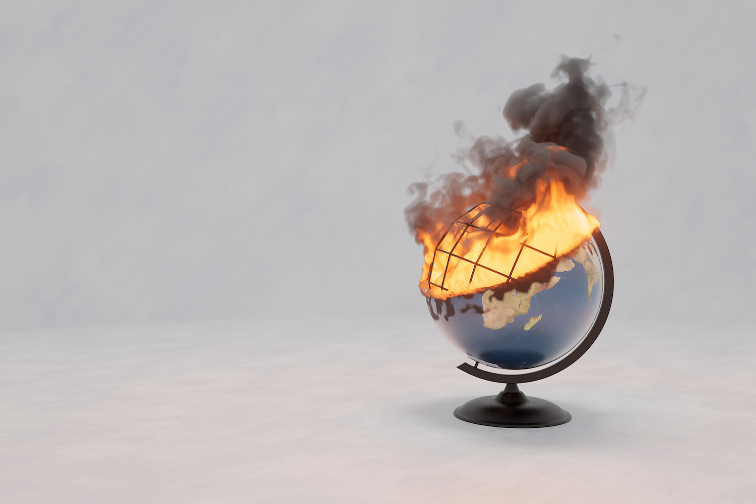 paper model of Earth globe on fire, isolated. Elements by NASA, 3D illustration