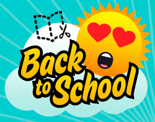 Back to school image with a sun with hearts for eyes