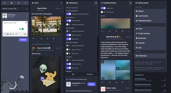 What multi-column view looks like on Mastodon