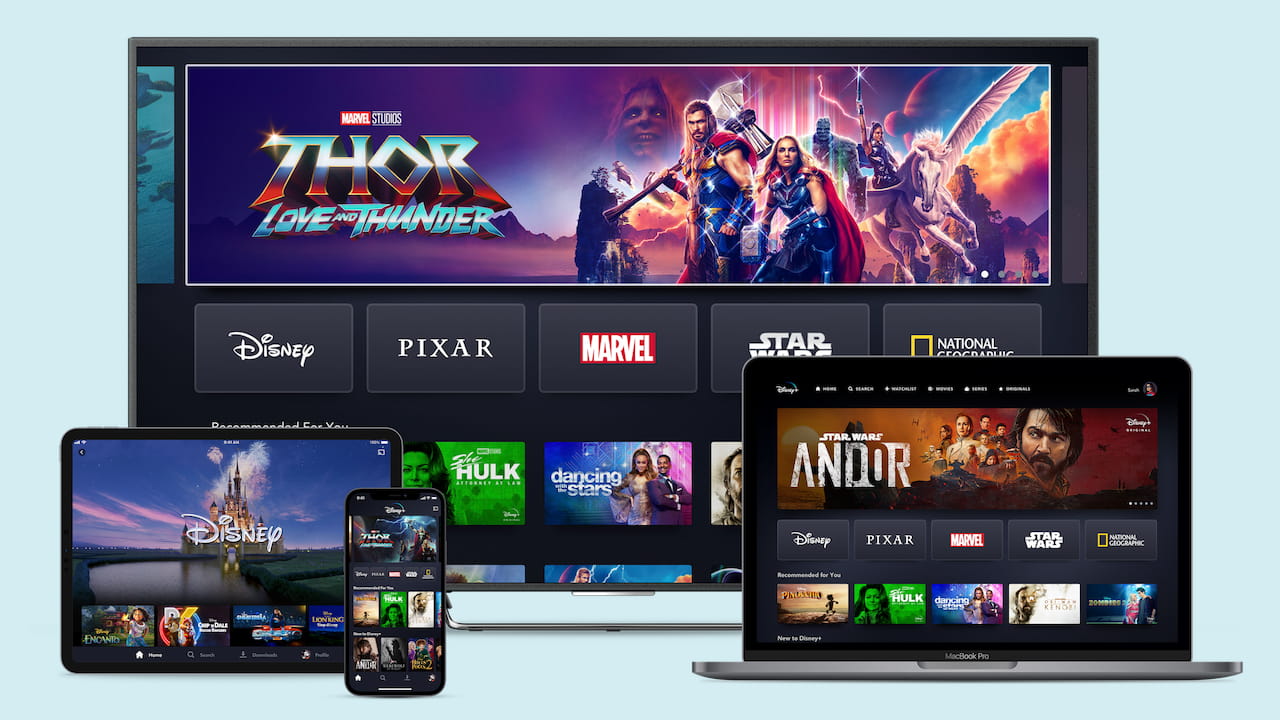 Disney+ Home Screen on multiple devices