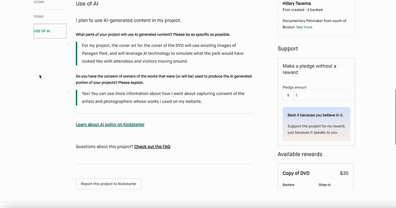 Kickstarter generative AI policy