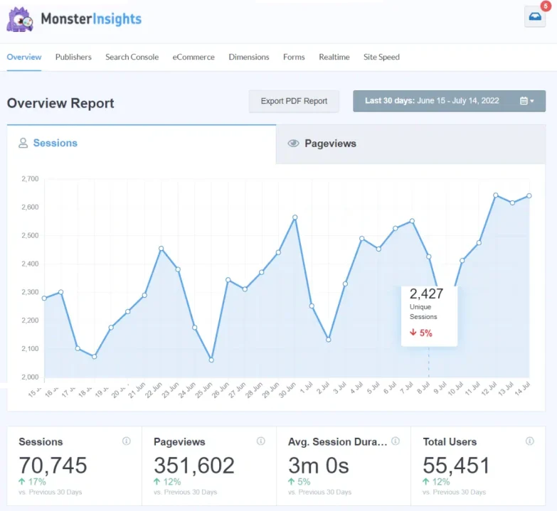 This is just one section of your MonsterInsights dashboard