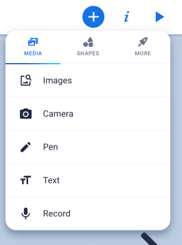 plus icon showing that you can add images, camera, pen, text, and record