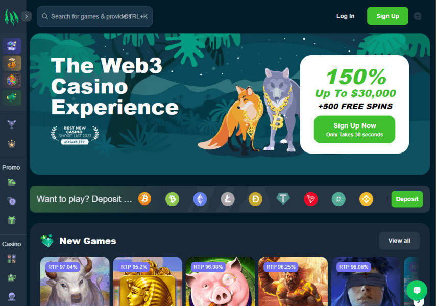 Wild.io casino homepage