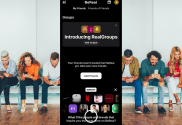BeReal introduces influencer feature in bid to boost engagement. Group of people sit on bench looking at phone with screenshot of BeReal app in front.