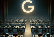 A somber, respectful image representing job cuts at Google. The image features the iconic Google 'G' logo in the center, surrounded by a dimly lit, emblem of Google