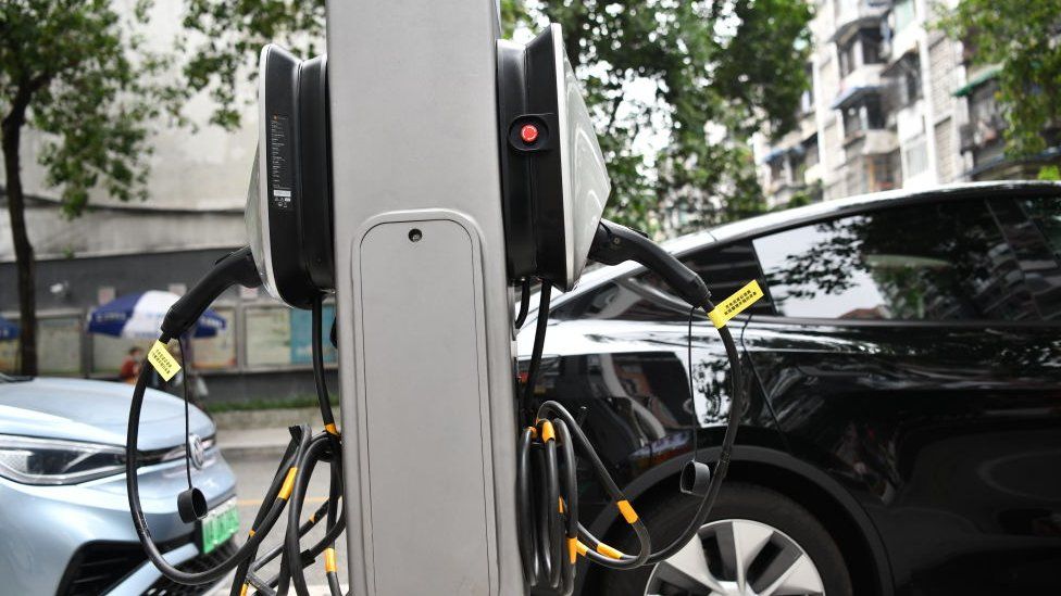 a charging point converted from a lamp post on October 14, 2022 in Chengdu, Sichuan Province of China.